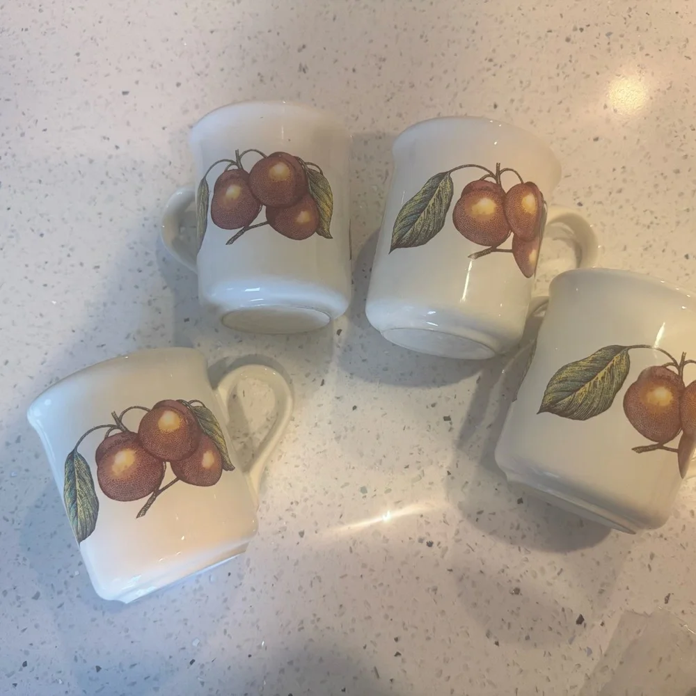 Pier 1 White Ceramic Mugs with Fruit Motif - Set of 4